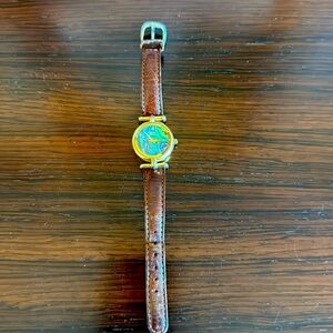 Fossil Watch Rare Vintage, Gorgeous Crystal Face with Leather Band